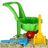 Dětský zahradní set s trakařem, kopretinou, lopatou a hráběmi zelený