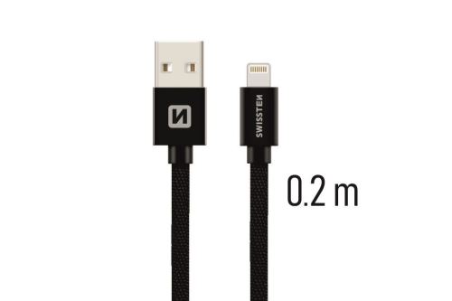 Datový kabel Swissten Textile USB / Lightning 0,2 m černý - 8595217455573