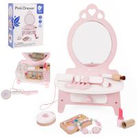 Dřevěný toaletní stolek CLASSIC WORLD pro dívku se zrcadlem + 11 doplňků