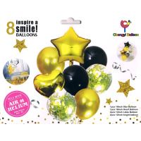 Černé a zlaté balónky s konfetami 30-46 cm, sada 8 ks