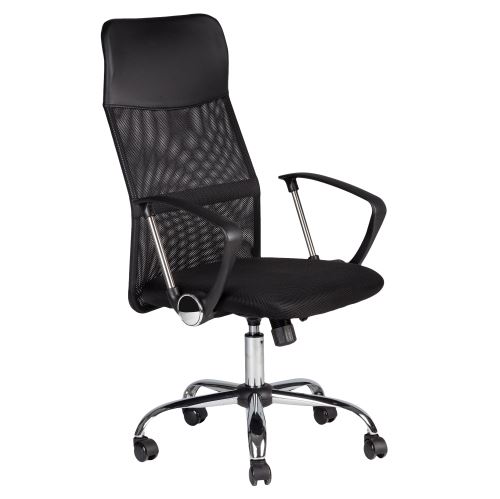 Otočná kancelářská židle, chromové nohy, vysoký opěrák