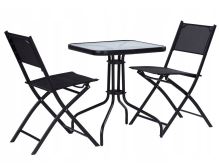 Skleněný konferenční stolek na balkon, terasu, terasu, čtvercový, černý