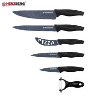 Herzberg HG-KL6GMR: 5dílná sada nožů potažených mramorem – šedý mramor