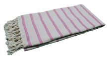 Coton d&#39;Or PS-150:Cotton Beach Peshtemal Ručník 95x185 - Candy Stripes with Herringbone Pattern Pink
