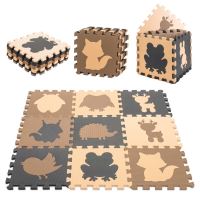Pěnová podložka puzzle pro děti 9el. béžovo-hnědo-černá 85cm x 85cm x 1cm