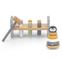 VIGA PolarB Set Dřevěná pyramida + tučňák Montessori Kladívkový bourací stroj