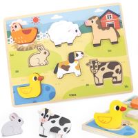 VIGA Dřevěné puzzle Montessori 2v1 Figurky z farmy