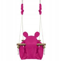 Houpačka, dětská sedačka, měkký růžový polštář - Medvídek - dřevěný rám