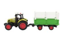 Traktor s vlekem plast 39cm na setrvačník na baterie se zvukem se světlem v krabici 42x19x12cm
