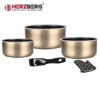 Herzberg HG-8051:5-ti kusový kastrol s odnímatelnou rukojetí  Copper