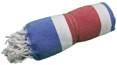 Coton d'Or PS-175:Cotton Beach Peshtemal ručník 95x180 - Bayadere Stripes Pattern Red & Blue