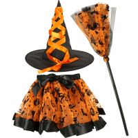 Kostým čarodějnice stylová oranžová sukně , klobouk a koště