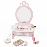 Dřevěný toaletní stolek CLASSIC WORLD pro dívku se zrcadlem + 11 doplňků
