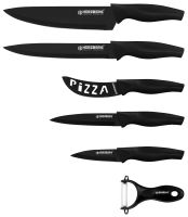 Herzberg HG-KL6BLK: 5dílná sada nožů potažených mramorem – černá
