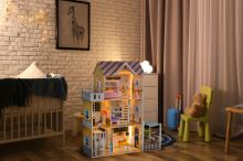 Dřevěný nábytek do domečku pro panenky + LED osvětlení