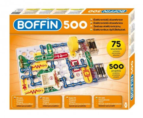 Stavebnice Boffin 500 elektronická 500 projektů na baterie 75ks v krabici 50x39x5cm
