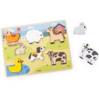 VIGA Dřevěné puzzle Montessori 2v1 Figurky z farmy