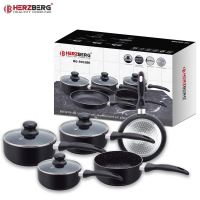Herzberg HG-5003BK: 8dílná sada mramorového nádobí – černá