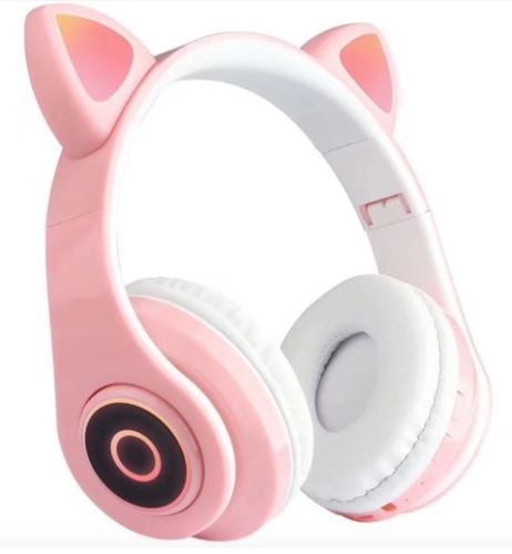 Bezdrátová bluetooth sluchátka, kočičí uši, LED RGB