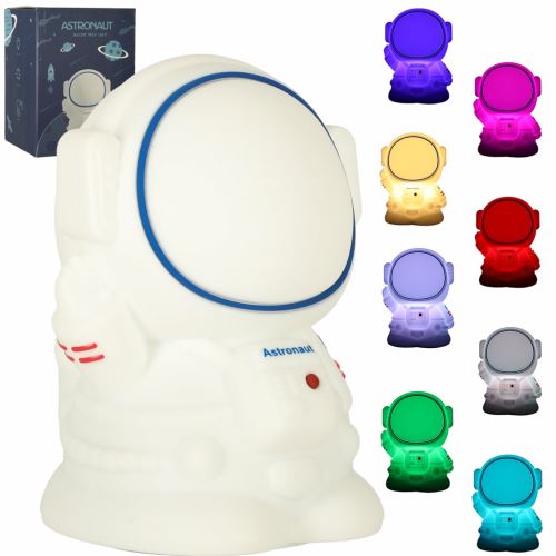 Dětské noční světlo silikonové dotykové měkké 8 LED USB RGB bílý astronaut