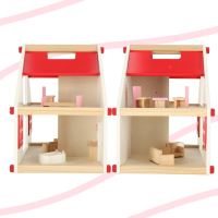 Dřevěný domeček pro panenky bílo-růžový + nábytek 36cm
